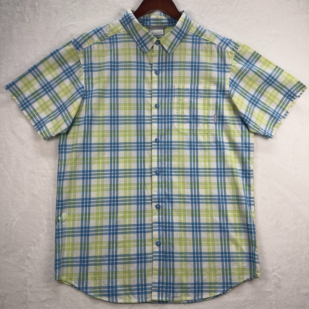 Columbia Mens SZ M Thompson Hill ll Yarn Dyed Short Sleeve Button Up Shirt